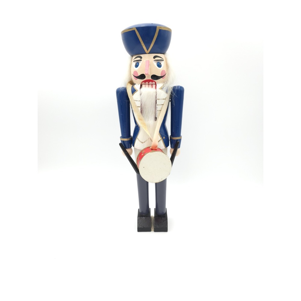 Vintage Traditional Wooden Nutcracker Drummer 15" Blue and‎ white 1990s